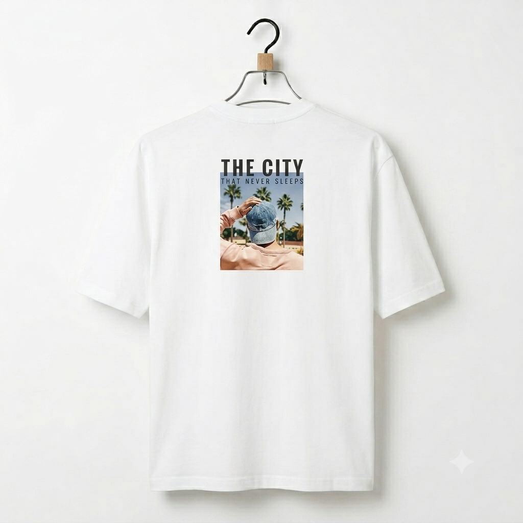 The City That Never Sleeps Back Graphic T-Shirt (White)