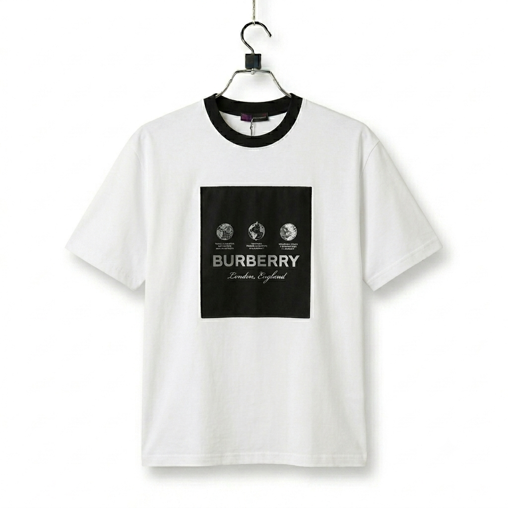 Burberry Globe Graphic Ringer T-Shirt (White)