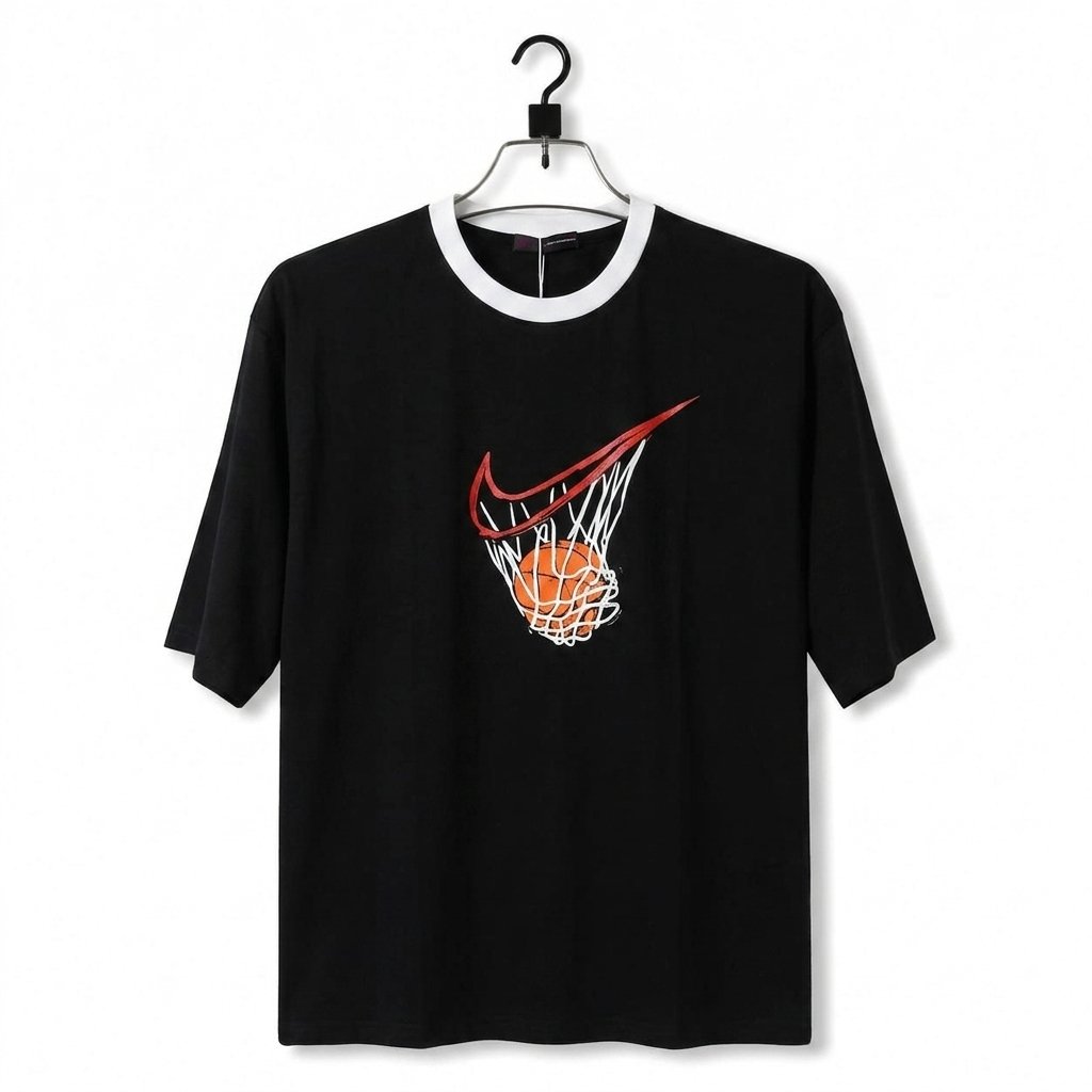 GM Basketball Hoop Graphic Contrast-Rib T-Shirt