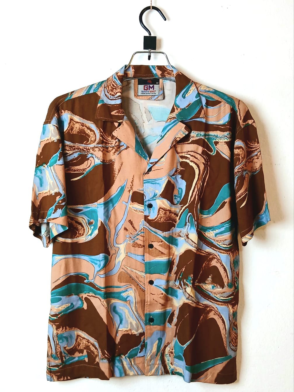 Abstract Marble Print Drop Shoulder Shirt – Brown & Turquoise