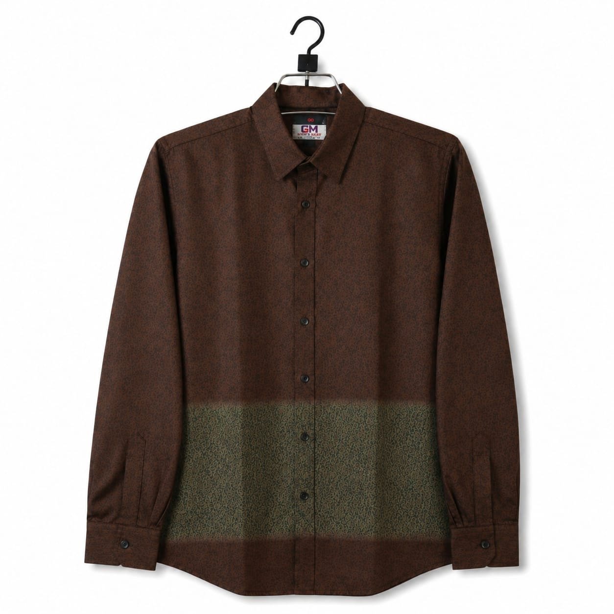 Dual-Tone Filigree Print Long-Sleeve Shirt
