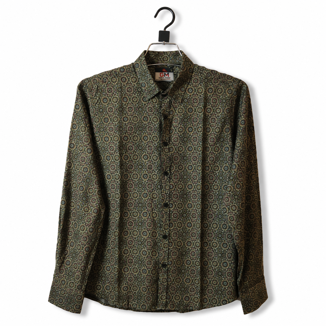 Olive Green Geometric Mandala Print Shirt