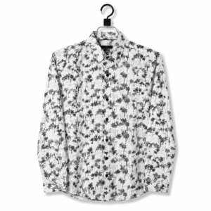 Black & White Palm Tree Toile Print Long-Sleeve Shirt