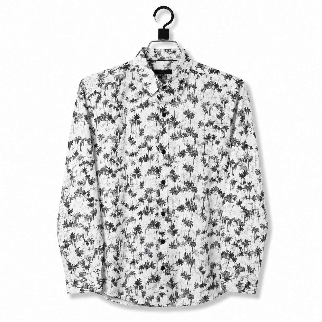 Black & White Palm Tree Toile Print Long-Sleeve Shirt