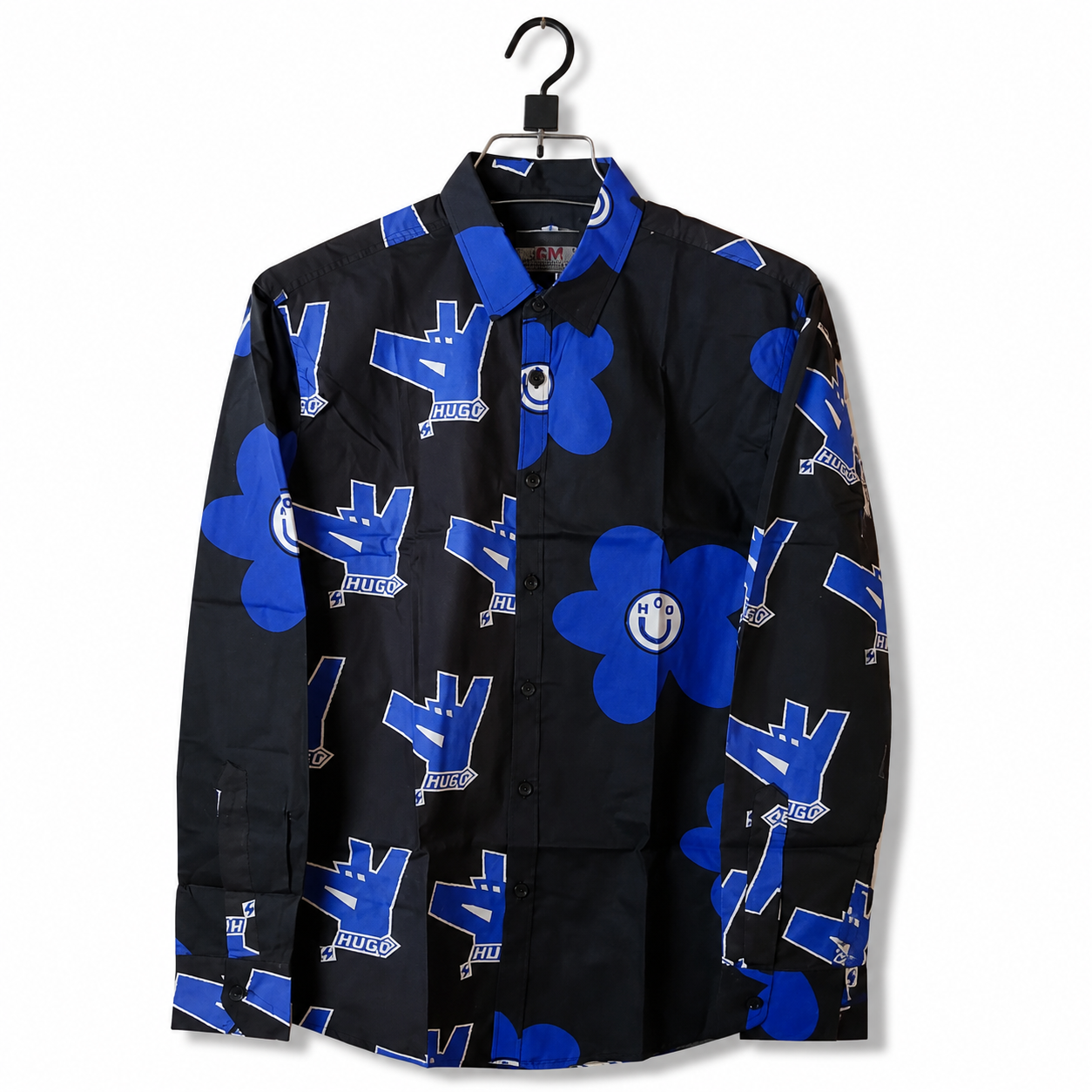 Bold Blue Flower & Typographic Print Long-Sleeve Shirt