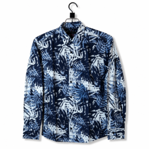 Navy & White Abstract Tropical Leaf Print Shirt