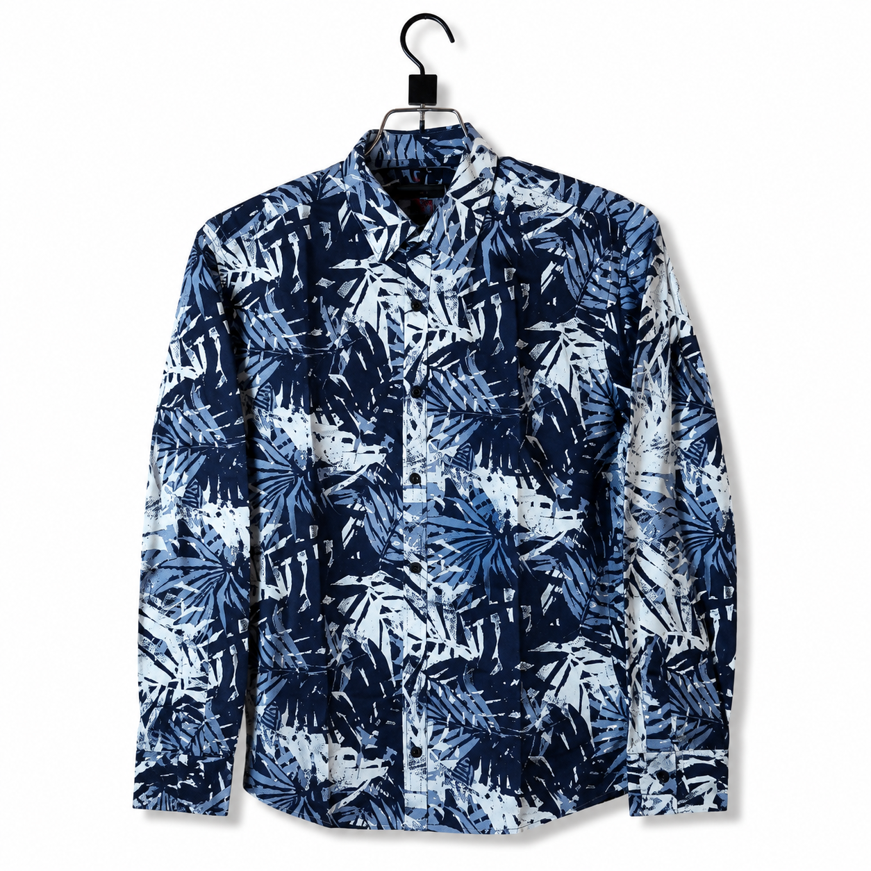 Navy & White Abstract Tropical Leaf Print Shirt