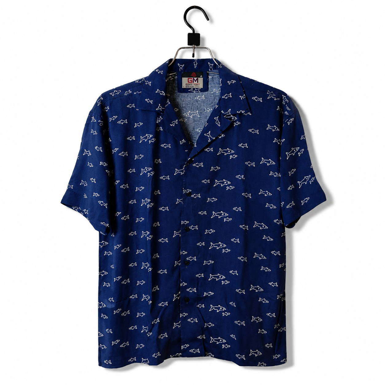 Shark Print Camp Drop Shoulder Shirt
